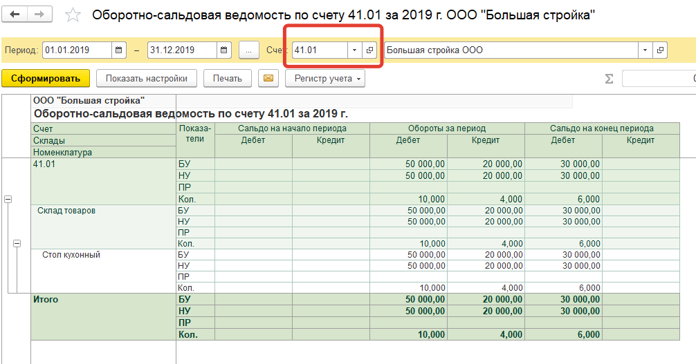 Открытый остаток по счету