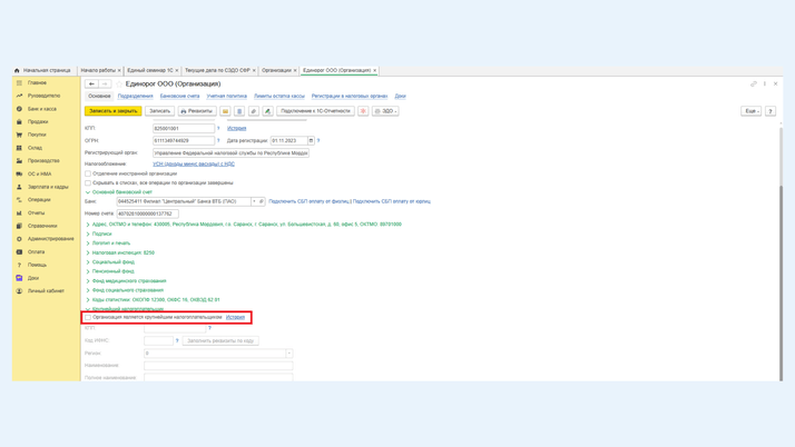 <i>Галочка «Организация является крупнейшим налогоплательщиком»</i>