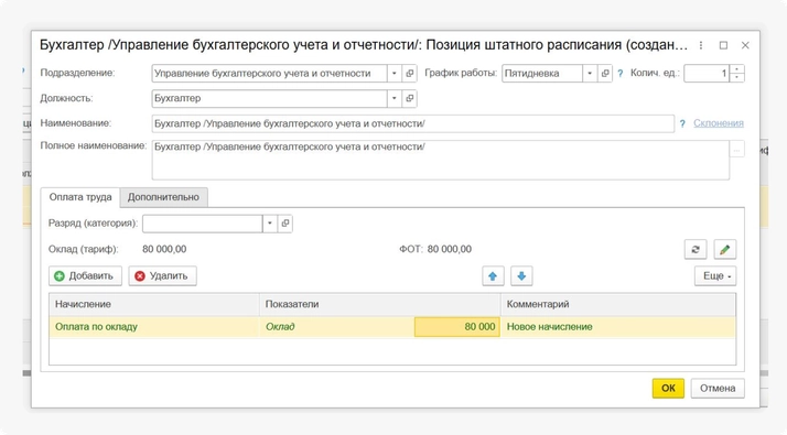 Как заполнить данные к новой должности в 1С:ЗУП