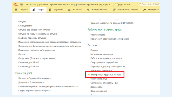 <span>Пункт «Электронные трудовые книжки»</span>