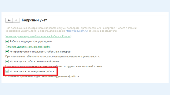 <span>Поле «Используется дистанционная работа» </span>