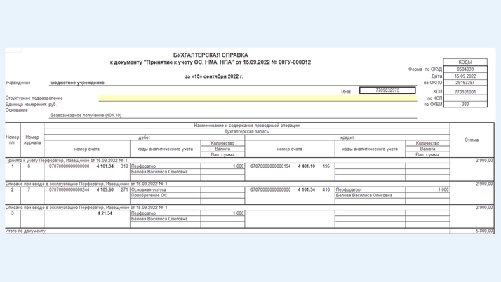 Формирования бухгалтерских записей